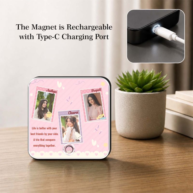 Gift for Trio Friends Personalized Musical Fridge Mganet with Playing Song Feature Friendship Gift for Trio  Birthday Gift for Bestie